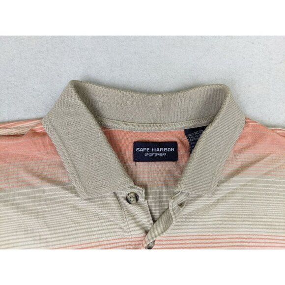 Safe Harbor Sportswear Men's Polo Orange Beige Striped Short Sleeve Retro Size L - Picture 9 of 16